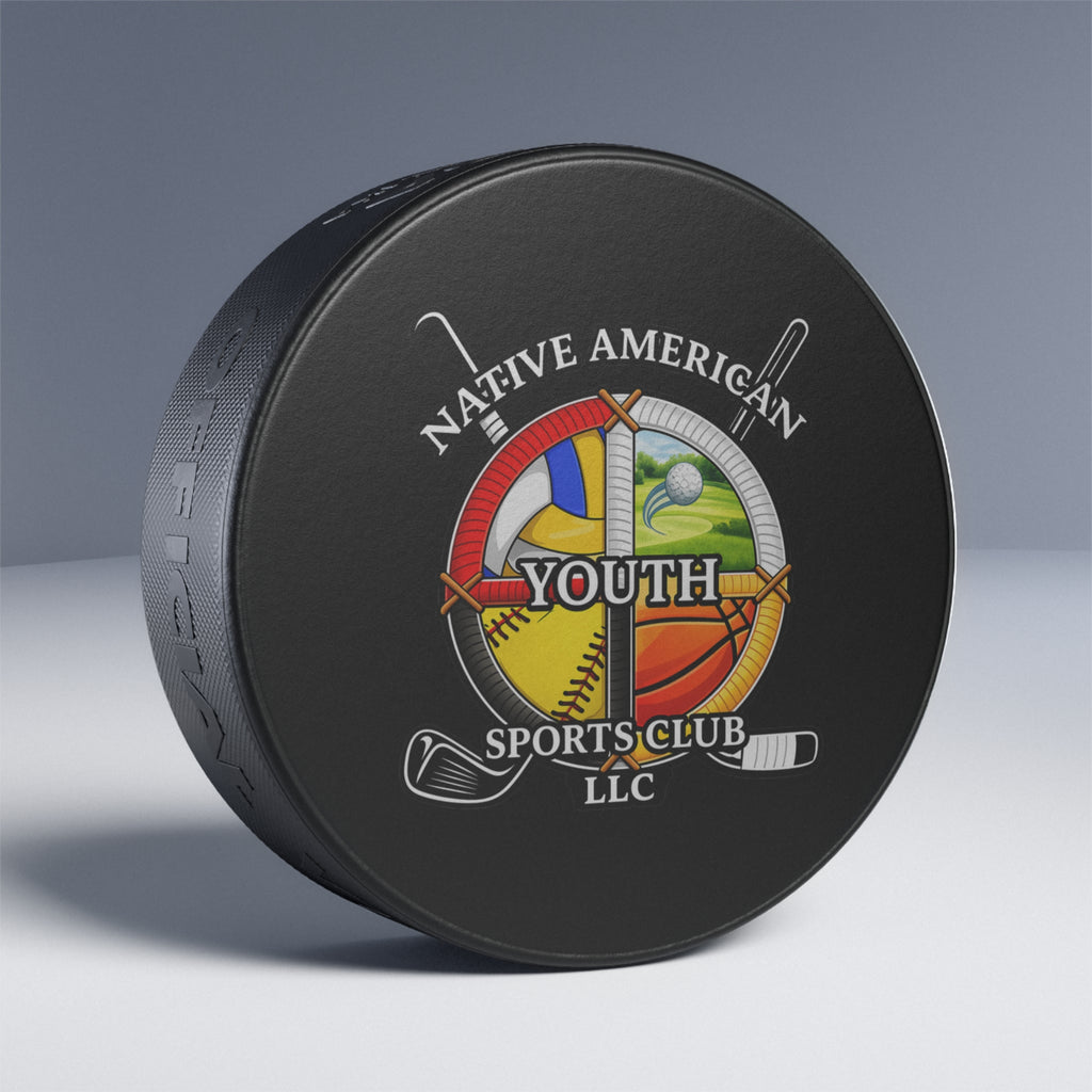 Native American Youth Sports Club Hockey Puck — Multi-Sport Emblem