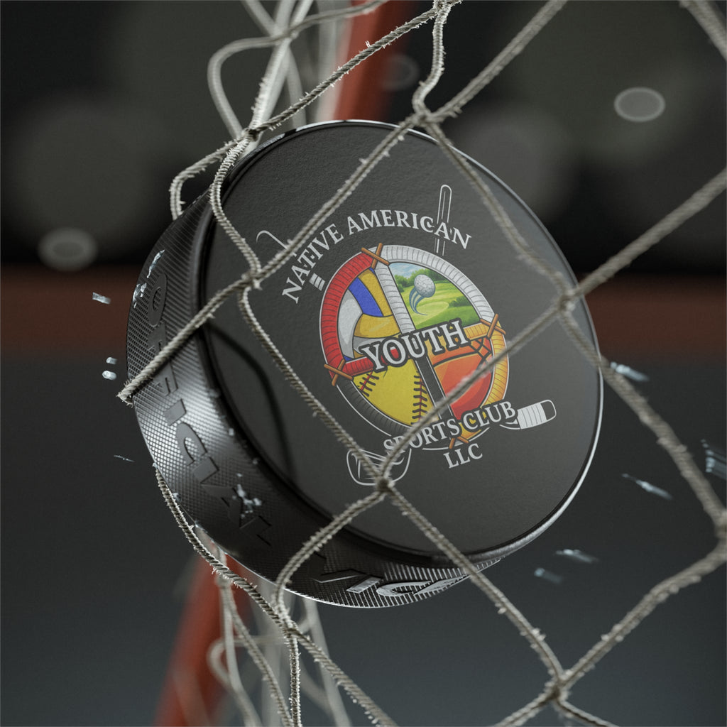 Native American Youth Sports Club Hockey Puck — Multi-Sport Emblem
